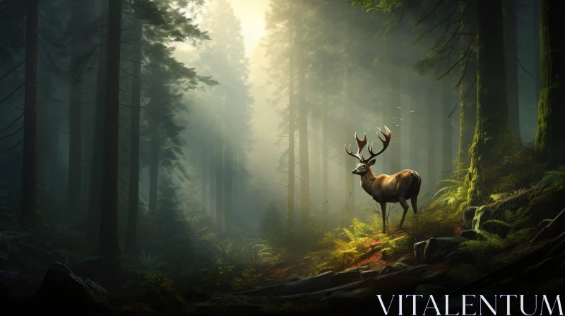 Enchanting Forest Scene with Deer AI Image