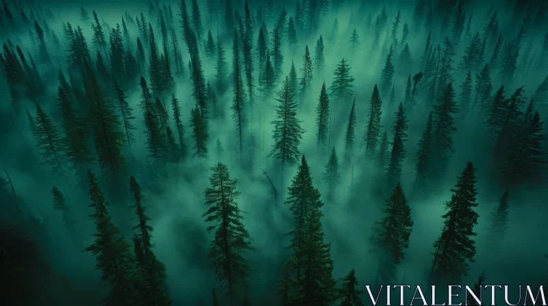 Enigmatic Aerial View of Coniferous Forest AI Image