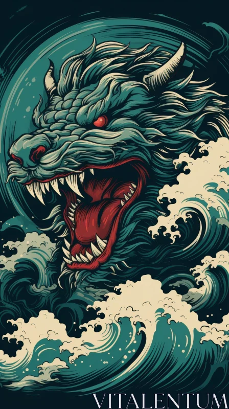Fierce Wolf Digital Illustration in Stormy Setting AI Image