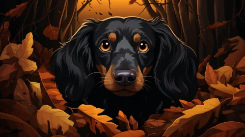 Long-Haired Dachshund in Forest Painting
