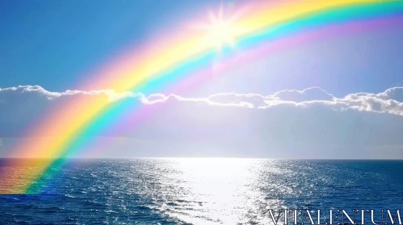Rainbow Seascape: Calm Water and Bright Sun AI Image