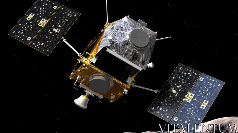 AI ART Spacecraft and Asteroid Bennu Encounter in Space
