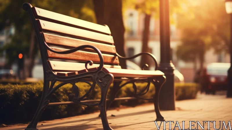 Tranquil Park Bench Scene with Trees and Sunlight AI Image