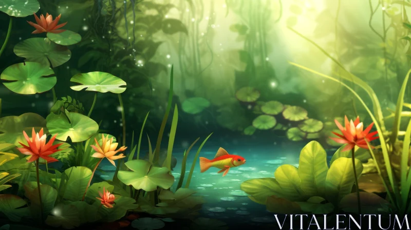 Tranquil Underwater Goldfish Pond Scene AI Image