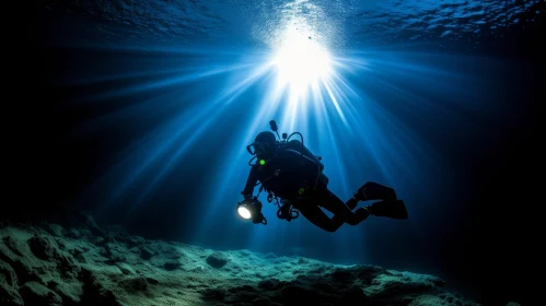 Underwater Cave Exploration by Scuba Diver