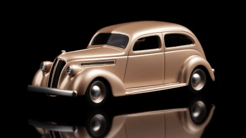Vintage Gold Car on Black Background - Works Progress Administration Style