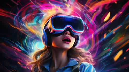 Virtual Reality Portrait of Young Woman in Futuristic Setting