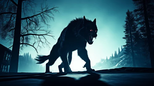 Werewolf in Dark Forest - Full Moon Creature Scene