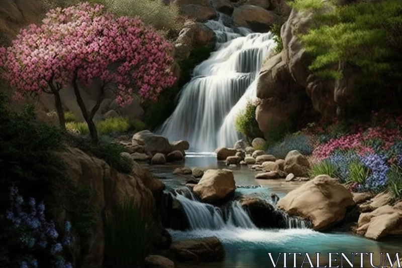 Captivating Waterfall Painting - Serene Nature Artwork AI Image