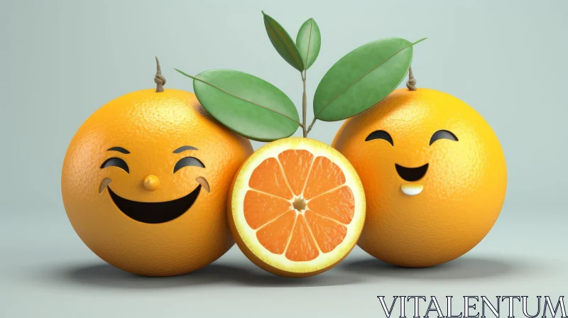 Cheerful Cartoon Oranges with Smiley Faces AI Image