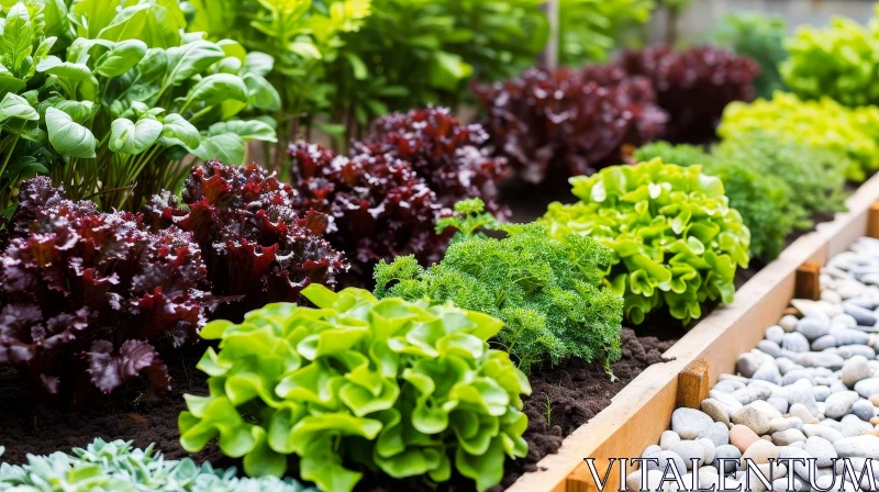 AI ART Colorful Garden Bed with Lettuce, Spinach, and Parsley