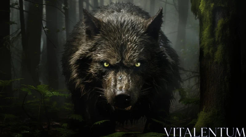 Detailed Wolf in Dark Forest Digital Painting AI Image