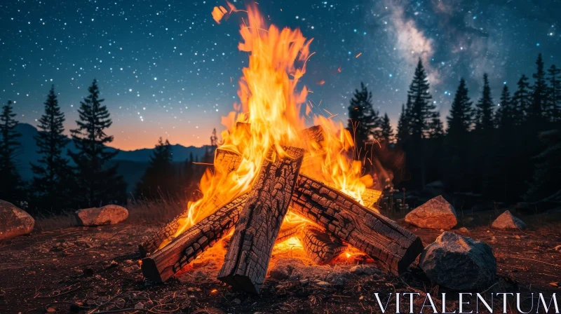 AI ART Enchanting Bonfire in Dark Forest at Night