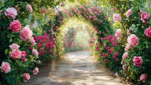 Enchanting Garden Path with Rose Arch | Nature Photography