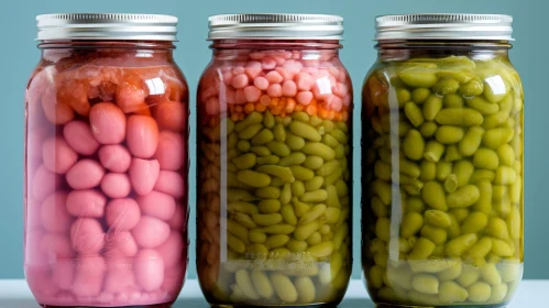 Glass Jars Filled with Beans on White Background