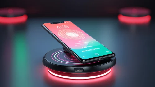 Glowing Red Smartphone on Wireless Charging Stand
