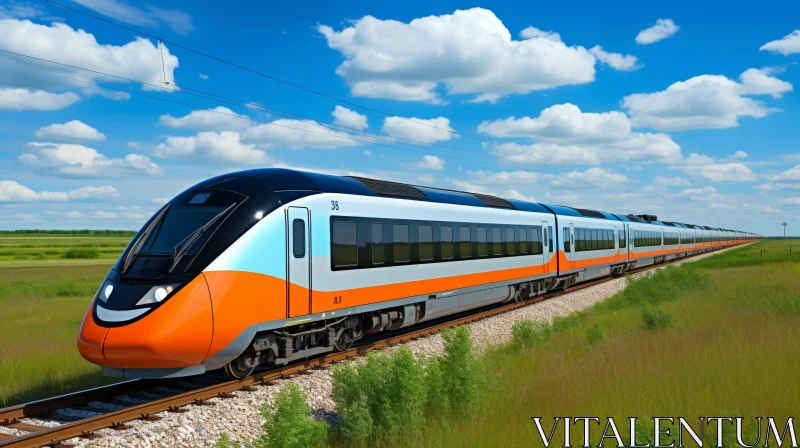 High-Speed Orange and White Train in Motion AI Image