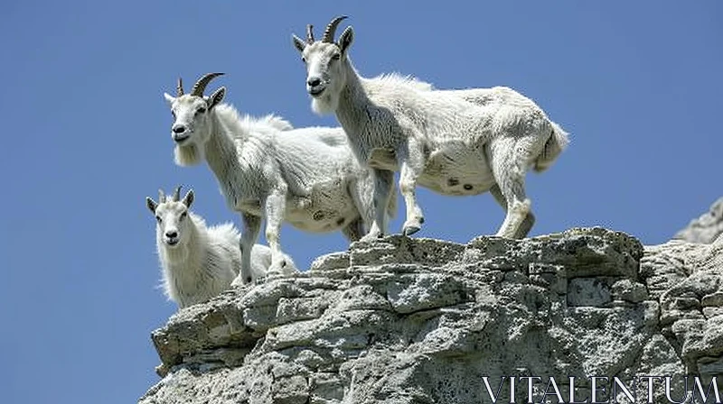 AI ART Majestic Mountain Goats on Rocky Cliff