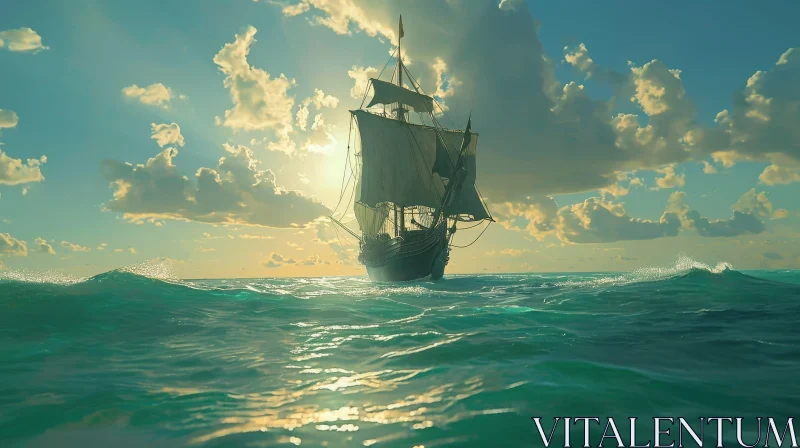 Majestic Tall Ship Sailing in Turbulent Waters AI Image