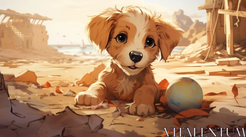Post-Apocalyptic Dog in Ruined City AI Image