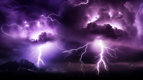 Powerful Lightning Storm Over Mountain Range
