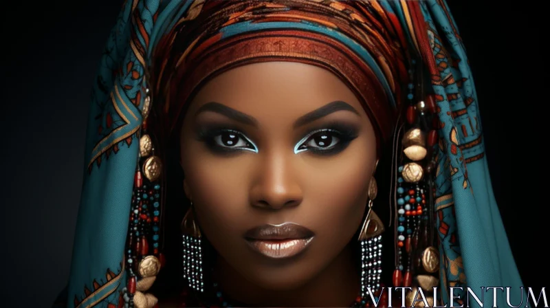 Young African Woman in Traditional Headscarf AI Image