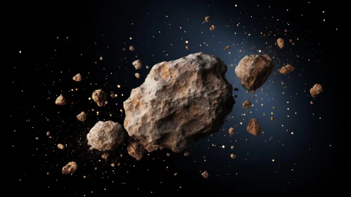 Asteroids in Space - Dark Blue Background