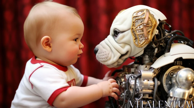 Baby and Robot Dog Interaction AI Image