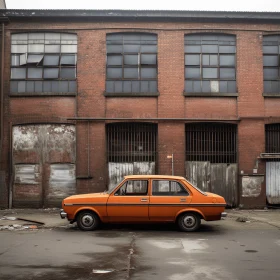 Captivating Industrial Architecture: Old Orange Car by Brick Building