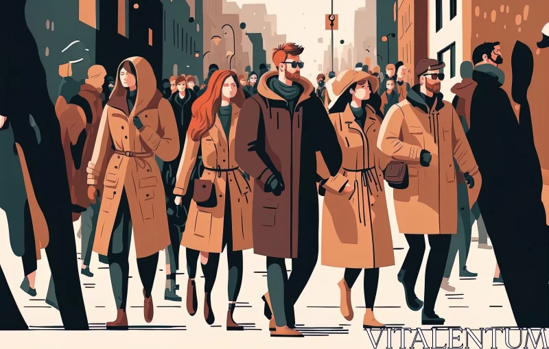 Captivating Winter City Street Illustration in Modernism-Inspired Portraiture Style AI Image