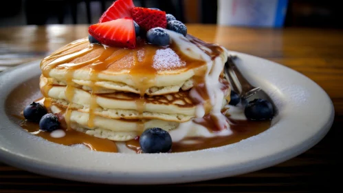 Delicious Pancakes with Fresh Berries and Syrup
