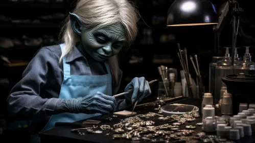 Enigmatic Goblin Jeweler Crafting Jewelry