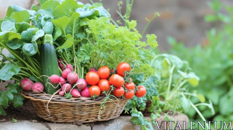 Freshly-Harvested Organic Vegetables in a Wicker Basket AI Image