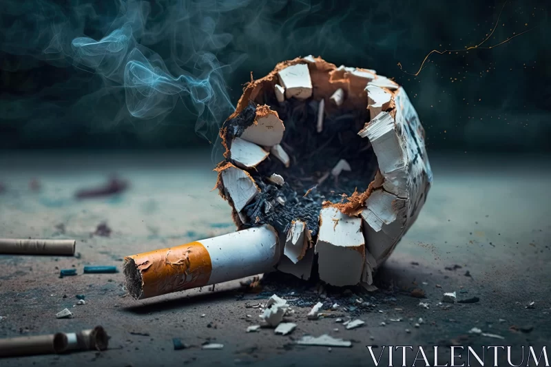Meticulously Crafted Photorealistic Still Life: Burnt Cigarette with Broken Pieces AI Image