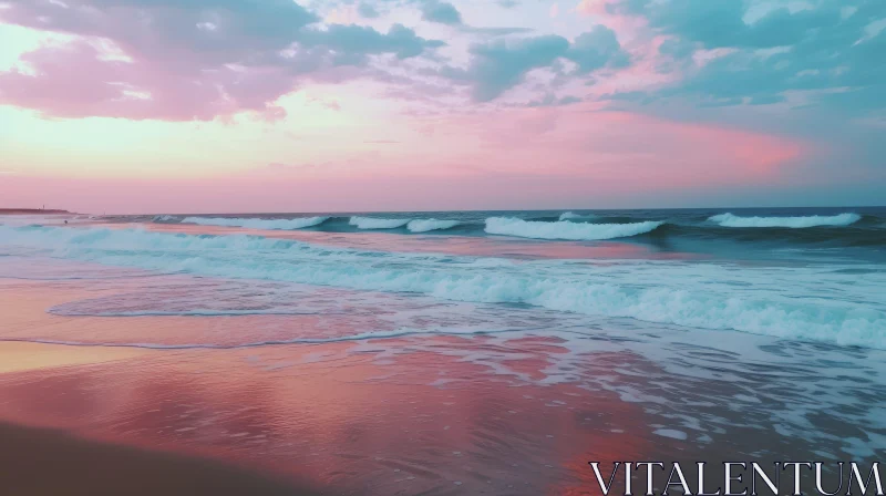 AI ART Tranquil Beach Sunset - Nature's Beauty Captured