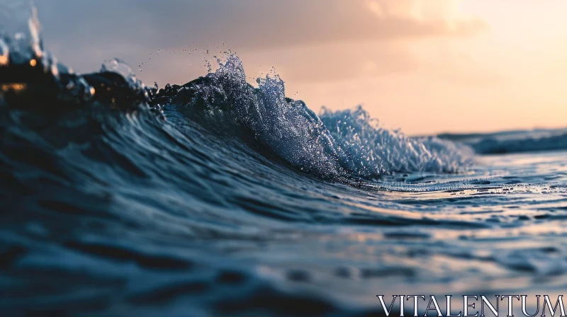 Wave Crashing on Shore at Sunset AI Image