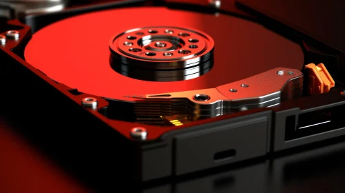 Close-up Hard Disk Drive (HDD) Illuminated by Red Light