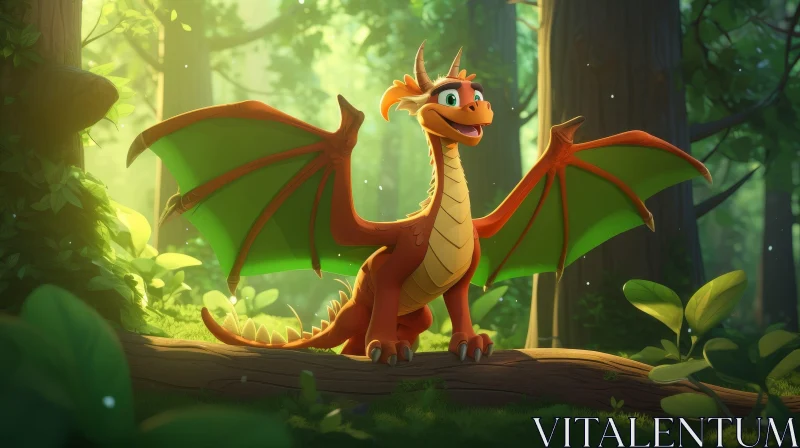 Colorful Cartoon Dragon in Forest AI Image