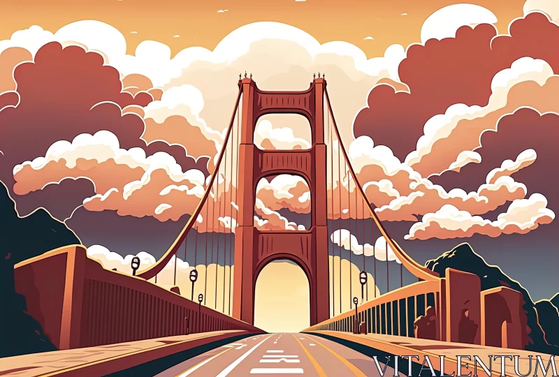 Colorful Cartoon Illustration of Golden Gate Bridge | Playful and Lively Atmosphere AI Image