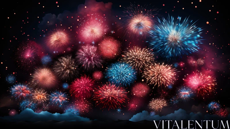 AI ART Colorful Fireworks Display in the Night Sky