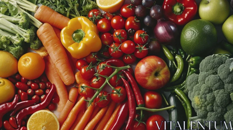 Colorful Fresh Vegetables and Fruits Arrangement AI Image