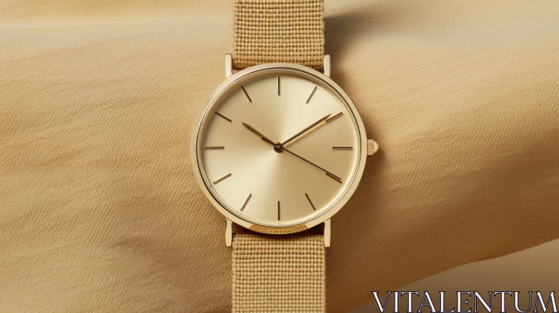 Elegant Gold Watch with Brown Strap | Close-up Image AI Image