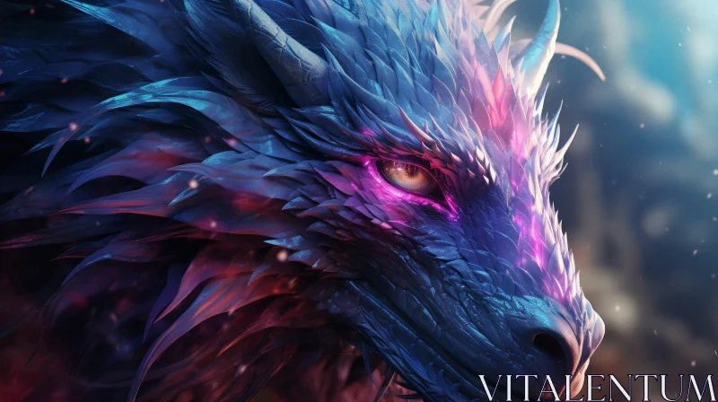 AI ART Enchanting Dragon Digital Painting - Blue and Purple Fantasy Artwork