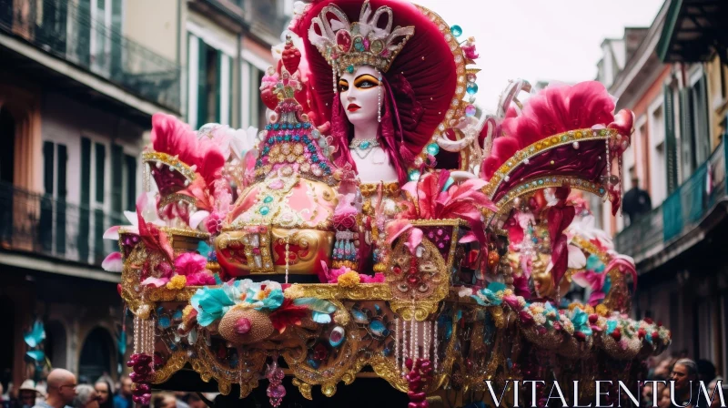 Exquisite Mardi Gras Float with Ornate Female Figure AI Image