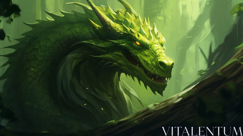 Green Dragon in Forest - Digital Painting AI Image