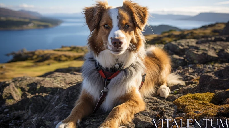 AI ART Majestic Australian Shepherd Dog in Mountain Setting