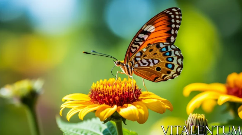 Orange Butterfly on Yellow Flower - Close-up Nature Photography AI Image