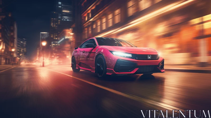 Pink Honda Civic Type R Car: Photorealistic Urban Scene AI Image