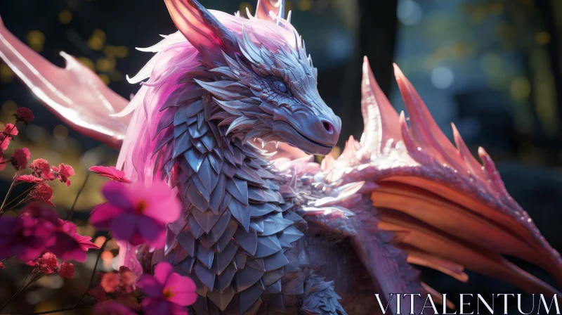 Silver Dragon 3D Rendering with Pink Accents AI Image