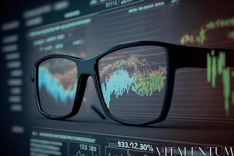 Trading Glasses in front of a Financial Graph - Realistic Hyper-Detail Composition AI Image